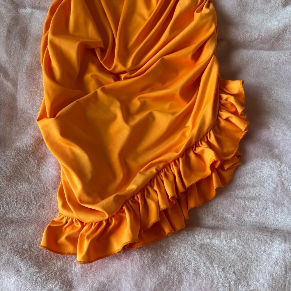 Bright Orange Ruffled Mini Dress - Picture 7 of 8